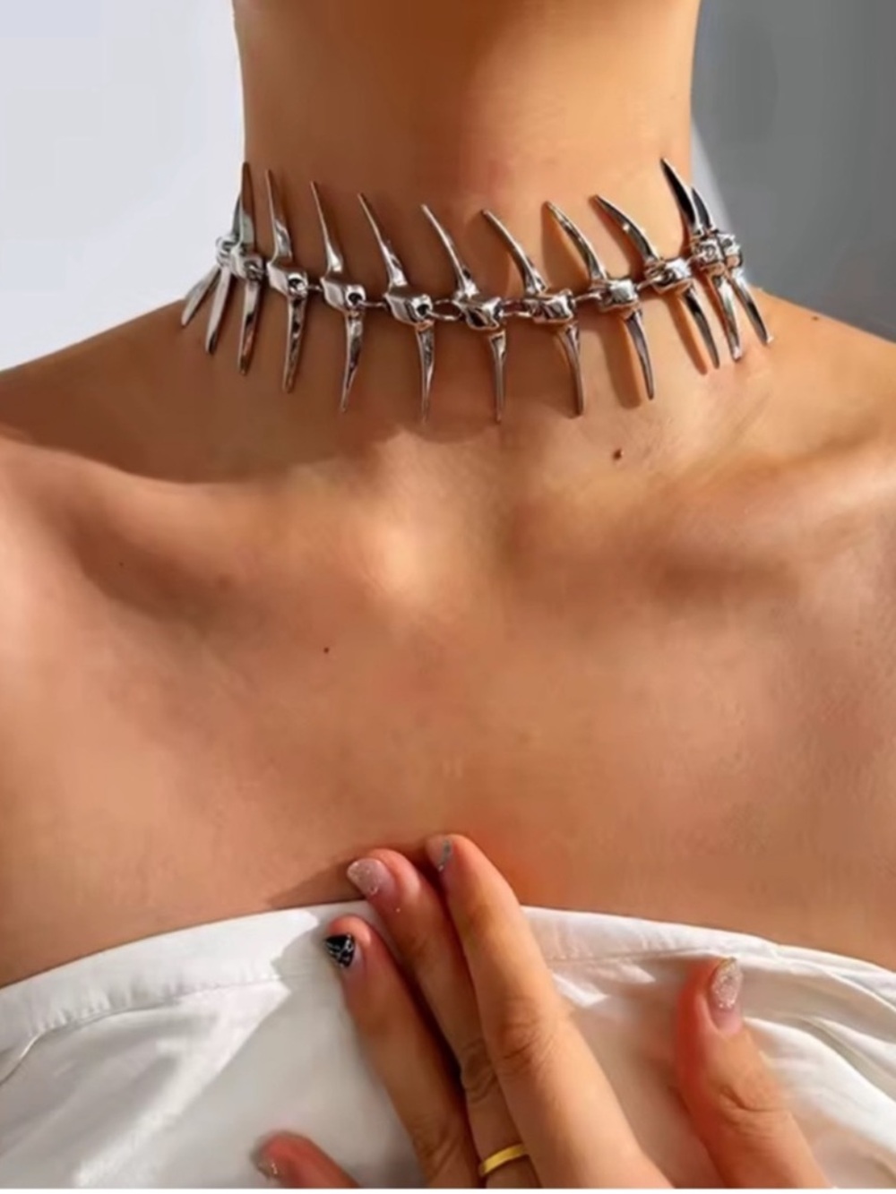 Modern Spine Silver Necklace spike spiky - Picture 2 of 3